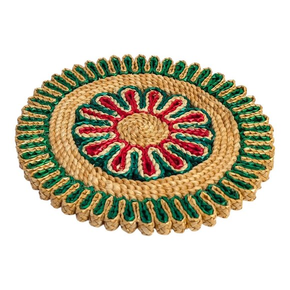 Vintage Woven Grass Raffia Trivet / Hot Plate Boho 7 inch Round Table Mat USA De - Picture 5 of 6